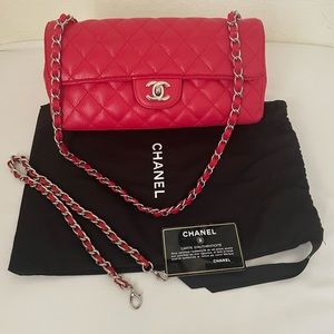 Chanel red caviar east west flap bag